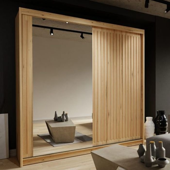 ZEUS 2 Door Sliding Wardrobe with Mirrored Door in Oak Finish