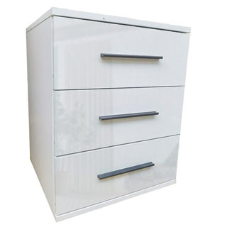 Bedside Table - WINSTEAD 3 Drawer Nightstand High Gloss White 45cm