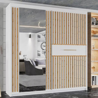 Sliding Wardrobe - CAITLIN 2 Door Mirrored Wardrobe White 150cm