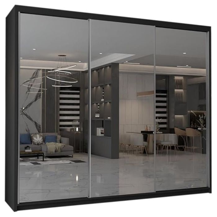 CHOICEWARDROBE black 3-door sliding wardrobe with mirrored front panels.