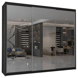 CHOICEWARDROBE Chicago II 250cm Sliding Door Wardrobe – Black Finish, 3 Door, Mirrored Doors