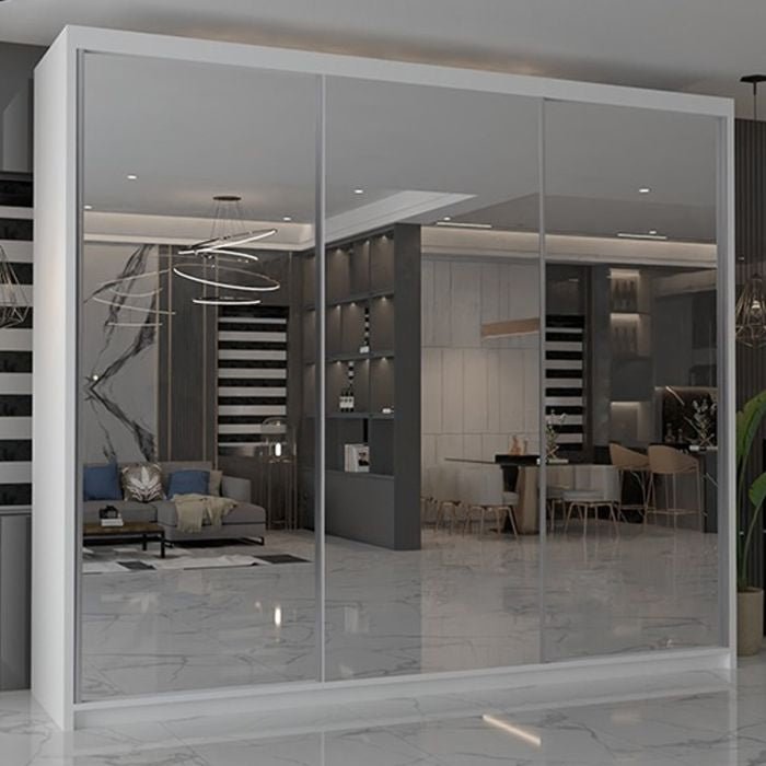 CHOICEWARDROBE Chicago II 250cm white sliding door wardrobe with 3 mirrored doors.