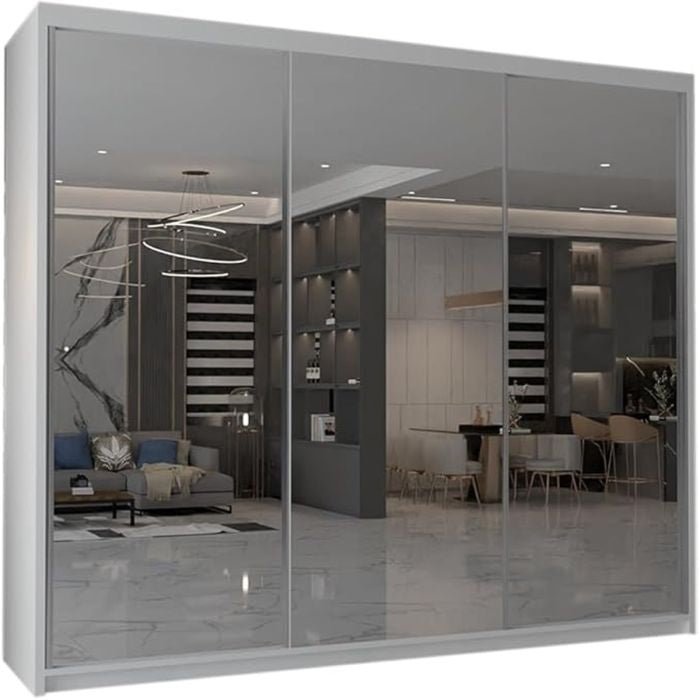 CHOICEWARDROBE Chicago II 250cm sliding wardrobe with 3 mirrored doors, white finish.