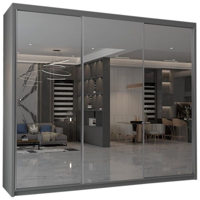 CHOICEWARDROBE Chicago II 250cm grey 3-door sliding wardrobe with mirrored doors