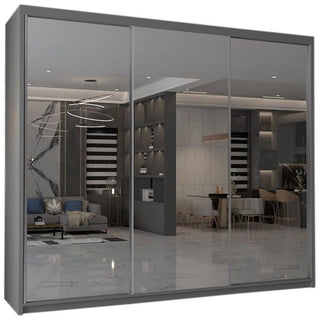 CHOICEWARDROBE Chicago II 250cm Sliding Door Wardrobe – Grey Finish, 3-Door, Mirrored Doors