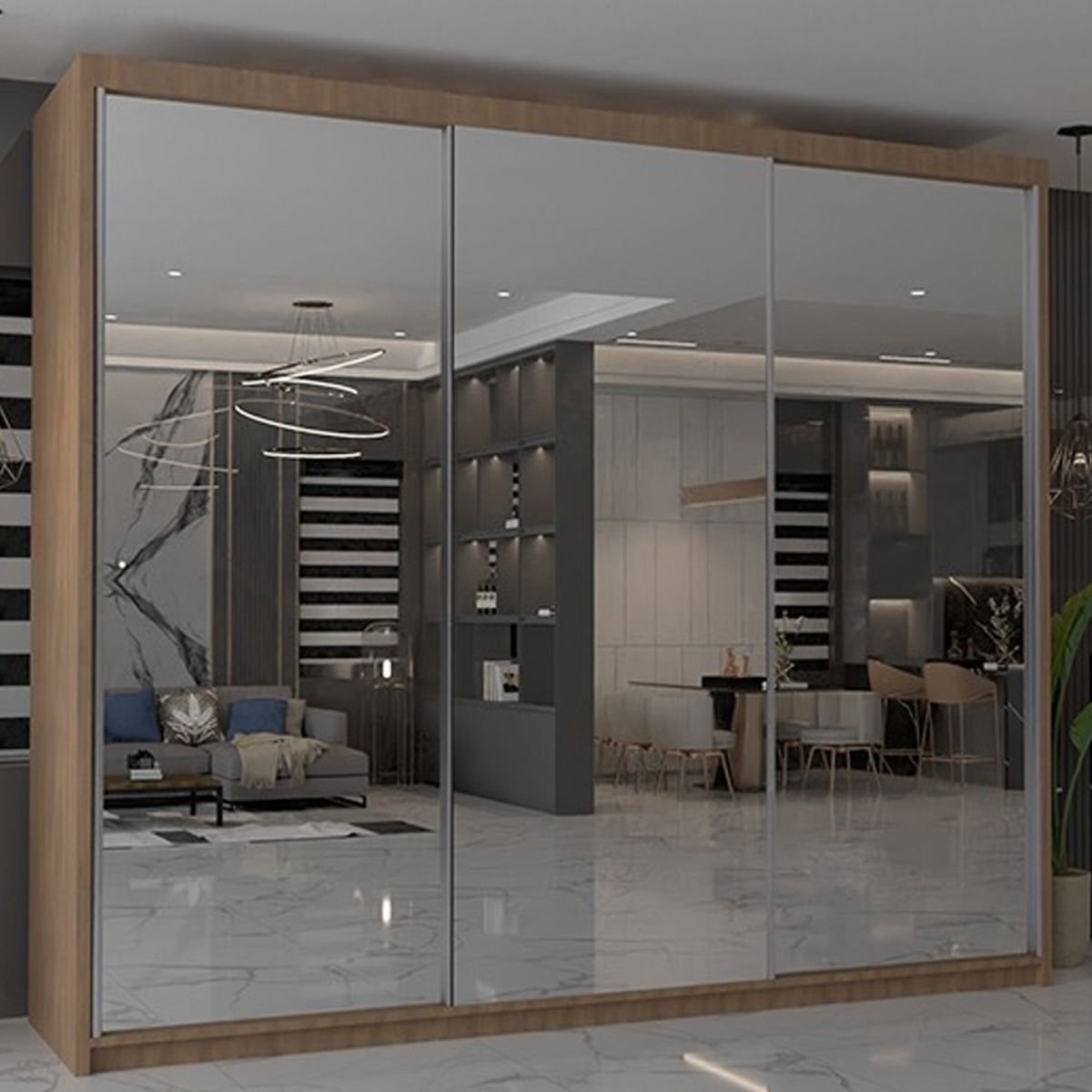 CHOICEWARDROBE Chicago II 250cm sliding door wardrobe with walnut finish and mirrored doors.