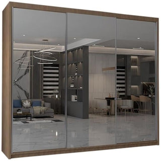 CHOICEWARDROBE Chicago II 250cm Sliding Door Wardrobe – Walnut Brown Finish, 3 Door, Mirrored Doors