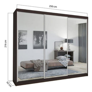 CHOICEWARDROBE Chicago II 250cm Sliding Door Wardrobe – Walnut Brown Finish, 3 Door, Mirrored Doors