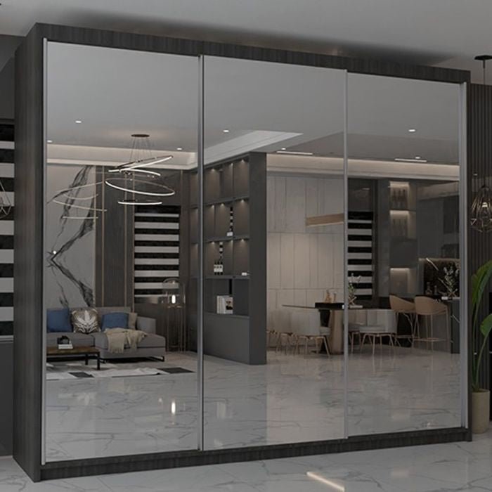 CHOICEWARDROBE Chicago II 250cm wenge 3-door sliding wardrobe with mirrored doors.