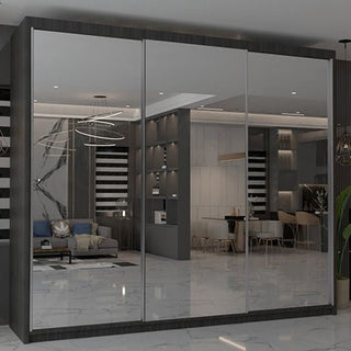 CHOICEWARDROBE Chicago II 250cm Sliding Door Wardrobe – Wenge Finish, 3 Door, Mirrored Doors