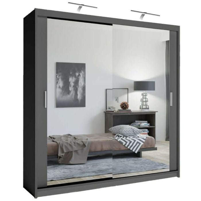 CHOICEWARDROBE CHICAGO II grey 203cm 2 door sliding wardrobe with mirrored doors