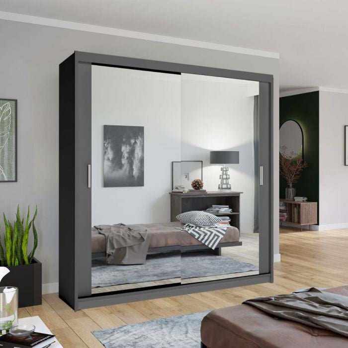 CHOICEWARDROBE CHICAGO II 2 Door Sliding Wardrobe Grey Mirrored Doors