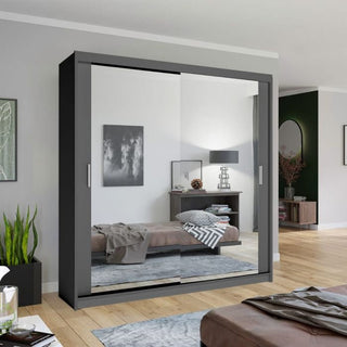 CHOICEWARDROBE CHICAGO II 2 Door Sliding Door Wardrobe Grey Mirrored Doors 203 cm