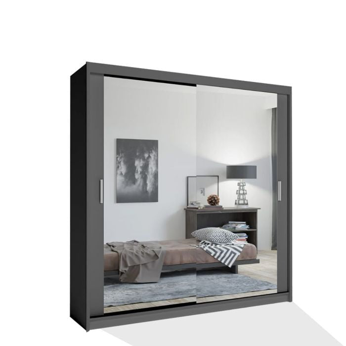 CHOICEWARDROBE CHICAGO II 203cm grey 2 door sliding wardrobe with mirrored doors