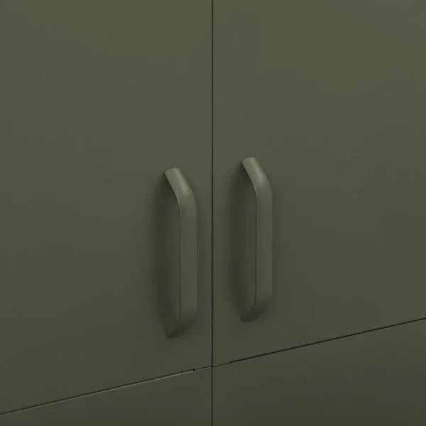 CHOICEWARDROBE olive green steel locker cabinet showing two vertical handles on the front doors.