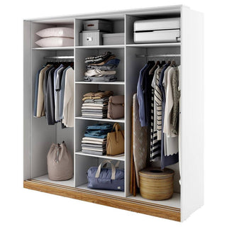 CHOICEWARDROBE Deptford 220cm White Matt Sliding Wardrobe – 3 Doors with Central Mirror & Oak Base Accent | Premium Modern Storage Solution