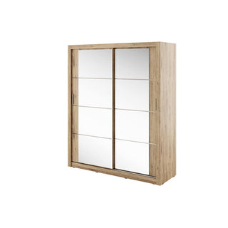 CHOICEWARDROBE Ionia 180cm Oak Mirrored Sliding Door Wardrobe | Modern Wooden Design with Hanging Rails & Shelves