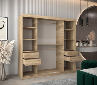 CHOICEWARDROBE Vevey 200cm 2 Door Oak Sliding Wardrobe | Contemporary Wood Grain Design with Shelves & Hanging Rails