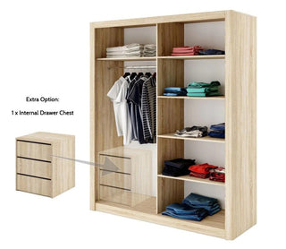 CHOICEWARDROBE Allen 150cm 2 Door Sliding Mirrored Wardrobe – Oak Finish with Shelves & Hanging Rails