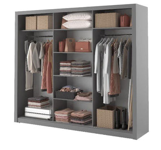 CHOICEWARDROBE Inverto 3 Door Sliding Wardrobe – 250cm Wide, Matt Grey with Central Mirror | Built-In Shelves & Double Hanging Rail