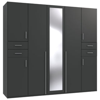Wardrobe - FENTON 5 Door Mirrored Wardrobe Finish Graphite 225cm
