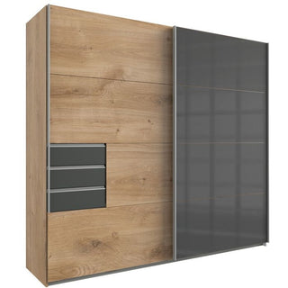 CHOICEWARDROBE Sogo 2 Door Sliding Wardrobe – 225 cm Oak & Black Two Tone Finish | Modern Design with Drawers, Shelves & Hanging Rails