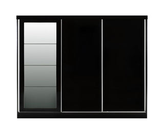 CHOICEWARDROBE Modora Black High Gloss 3 Door Wardrobe with Central Mirror – Modern Sliding Storage Solution
