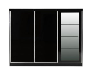 CHOICEWARDROBE Modora Black High Gloss 3 Door Wardrobe with Central Mirror – Modern Sliding Storage Solution