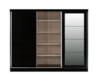 CHOICEWARDROBE Modora Black High Gloss 3 Door Wardrobe with Central Mirror – Modern Sliding Storage Solution