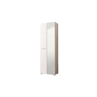 Wardrobe - AMANDA 2 Door Mirrored Wardrobe White Gloss and Oak Effect 60cm