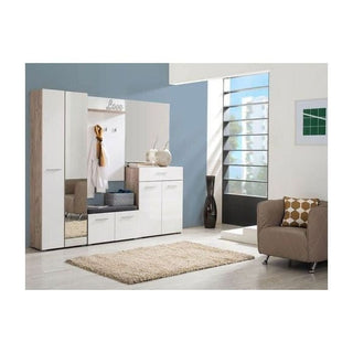 Wardrobe - AMANDA 2 Door Mirrored Wardrobe White Gloss and Oak Effect 60cm
