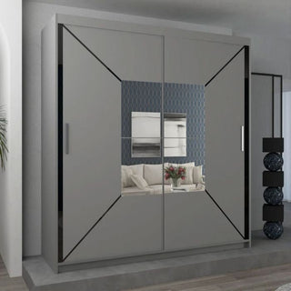 Sliding Wardrobe - BARTHOLOMEW 2 Door Mirrored Wardrobe Grey 120cm