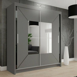 Sliding Wardrobe - BARTHOLOMEW 2 Door Mirrored Wardrobe Grey 120cm