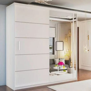 Sliding Wardrobe - KEYNES 2 Door Mirrored Wardrobe White - 150cm