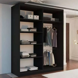 Sliding Wardrobe - KEYNES 2 Door Mirrored Wardrobe Black - 150cm