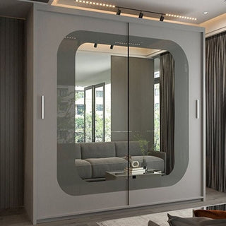 Sliding Wardrobe - COVINA 2 Door Mirrored Wardrobe Grey - 150cm