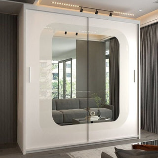 Sliding Wardrobe - COVINA 2 Door Mirrored Wardrobe White - 150cm