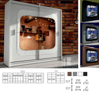 Sliding Wardrobe - COVINA 2 Door Mirrored Wardrobe White - 150cm