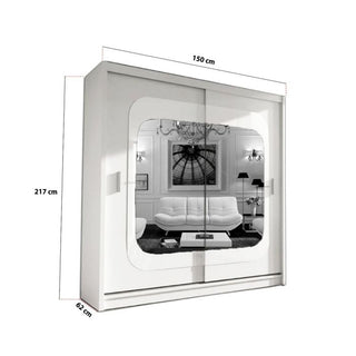 Sliding Wardrobe - COVINA 2 Door Mirrored Wardrobe White - 150cm