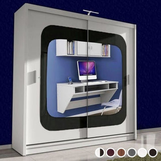 Sliding Wardrobe - COVINA 2 Door Mirrored Wardrobe White with Black Strip - 150cm