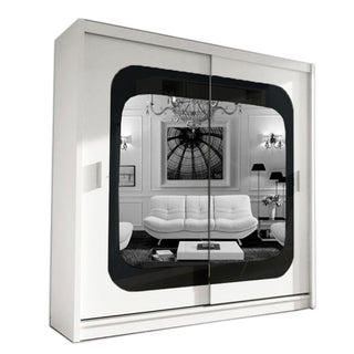 Sliding Wardrobe - COVINA 2 Door Mirrored Wardrobe White with Black Strip - 150cm
