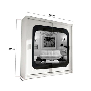 Sliding Wardrobe - COVINA 2 Door Mirrored Wardrobe White with Black Strip - 150cm