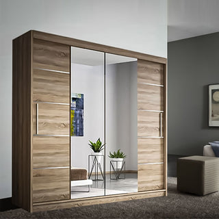 Sliding Wardrobe - LISBANE 2 Door Mirrored Wardrobe Oak - 150cm