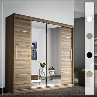 Sliding Wardrobe - LISBANE 2 Door Mirrored Wardrobe Oak - 150cm