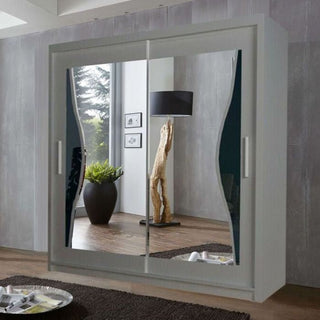 Sliding Wardrobe - HEFFNER 2 Door Mirrored 120cm Wardrobe - Grey