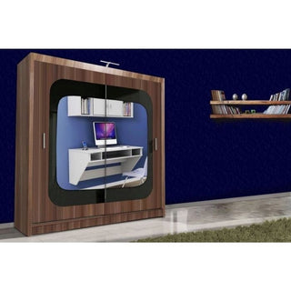 Sliding Wardrobe - COVINA 2 Door Mirrored Wardrobe Walnut - 150cm