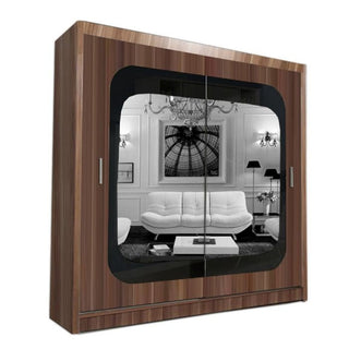 Sliding Wardrobe - COVINA 2 Door Mirrored Wardrobe Walnut - 150cm