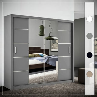 Sliding Wardrobe - LISBANE 2 Door Mirrored Wardrobe Grey - 150cm
