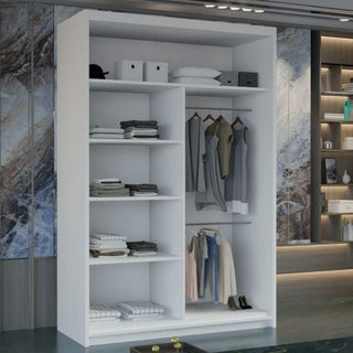 Sliding Wardrobe - MERICA 2 Door Mirrored Wardrobe White - 120cm