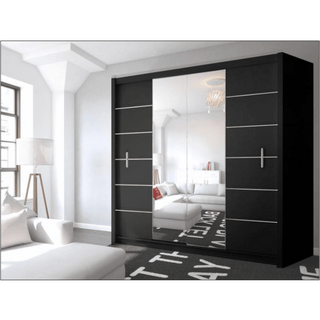 Sliding Wardrobe - LISBANE 2 Door Mirrored Wardrobe Black - 150cm